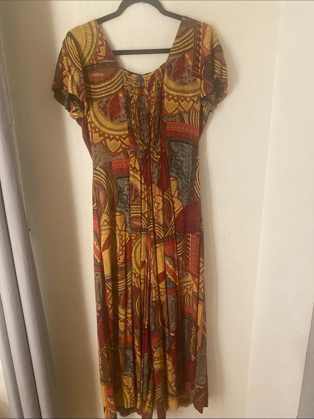 Abstract Print Short-Sleeve Maxi  jumpsuit in Rust Multi - Picture 8 of 8